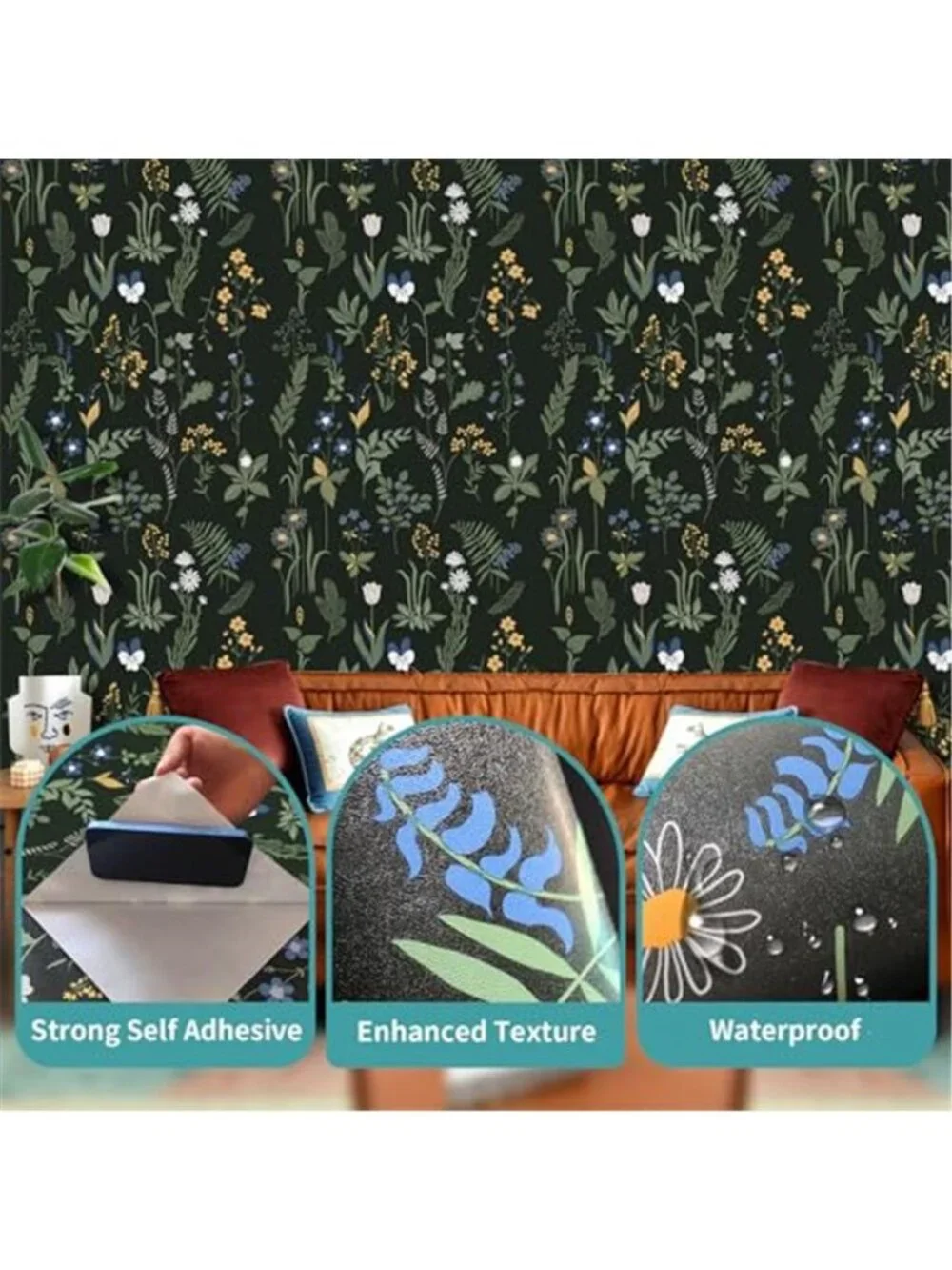 Peel Stick Wallpaper Boho Floral Bedroom Bathroom Removable Renter Friendly